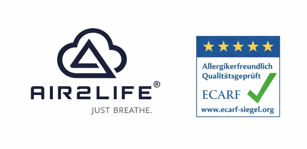 ECARF Gütesiegel für AIR2LIFE Oberflächenbeschichtung zur Luftreinigung im Hotel