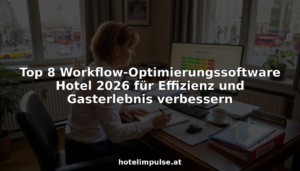 Der Hoteldirektor behält am voll besetzten Schreibtisch den Überblick über die Arbeitsabläufe.