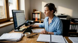 Der Hotelmanager nimmt sich die Gästebewertungen genau vor.