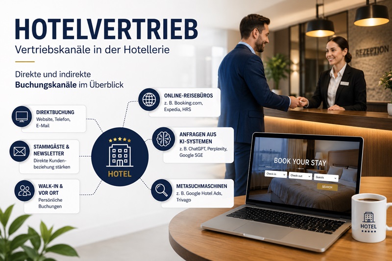 Hotelvertrieb mit Direktbuchung, Online-Reisebüros, Metasuchmaschinen und Anfragen aus KI-Systemen