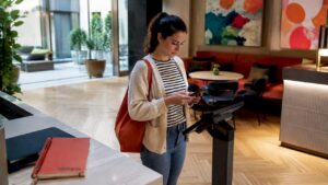 Die Gästin erledigt den Check-in bequem über ihr Smartphone.