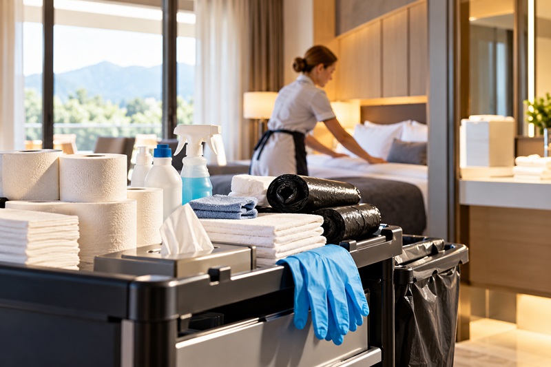 Housekeeping im Hotel mit Hygiene- und Verbrauchsmaterialien